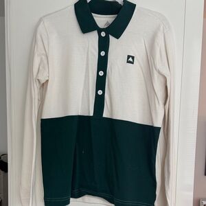BURTON Long-Sleeve Two-Tone Polo Shirt - Cream & Dark Green